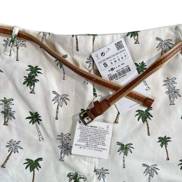 Zara Tropical Palm Tree High Waisted Belted Shorts Size S - Picture 6 of 8